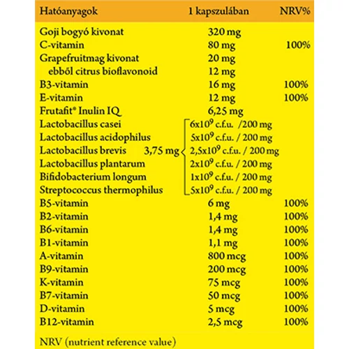 NICS probiotikus Multivitamin + Goji bogyó táblázat